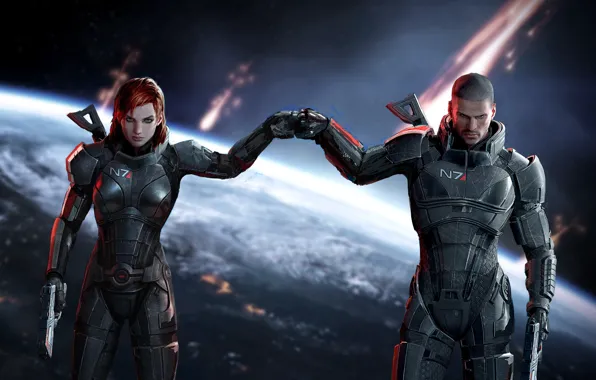 Picture weapons, the game, art, armor, John Shepard, Mass Effect, Jane Shepard