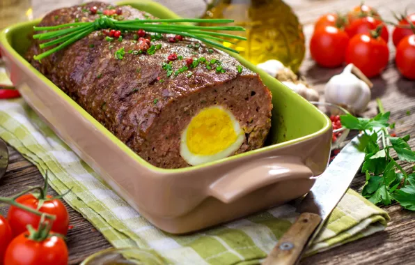 Wallpaper meat loaf, greens, eggs