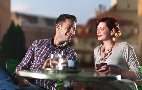 Picture smile, mood, woman, coffee, cafe, male, the conversation