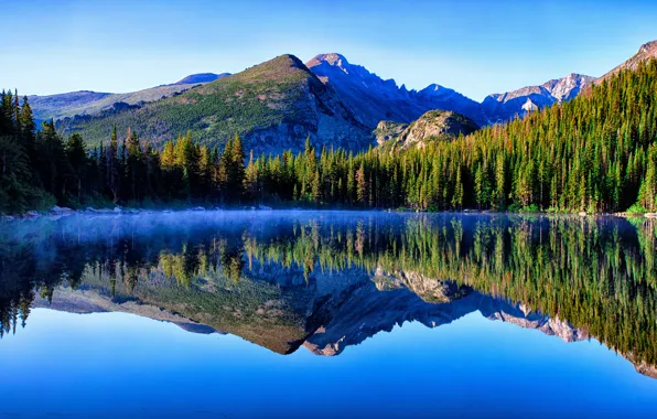 Forest, the sky, mountains, lake