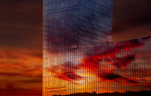 Sunset, reflection, building, Shanghai