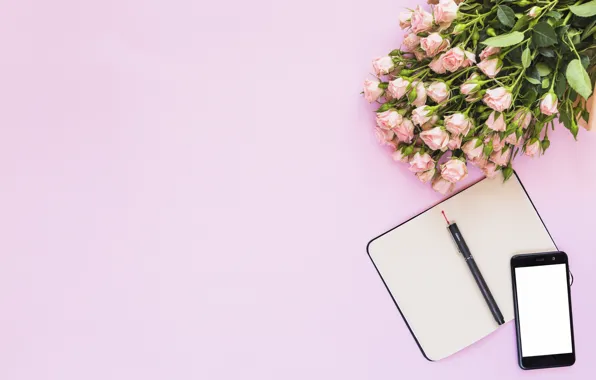 Bouquet, handle, Notepad, Roses, bouquet