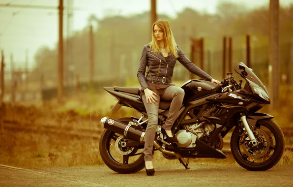Girl, background, motorcycle