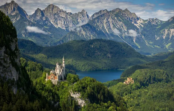 Landscape, mountains, nature, lake, castle, Germany, Bayern, forest