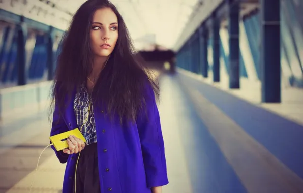 Picture Girl, Blue, Yellow, Headphones, Woman, View, Hair, Lena