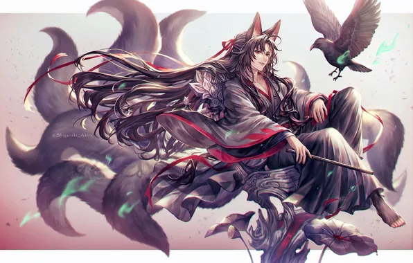 Fox, Raven, flute, ears, nine-tailed Fox, Mo Dao Zu Shi, Master evil cult, Wei Ying