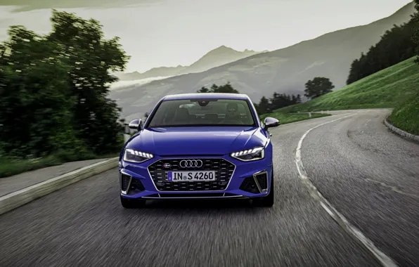 Blue, Audi, sedan, front, Audi A4, Audi S4, 2019