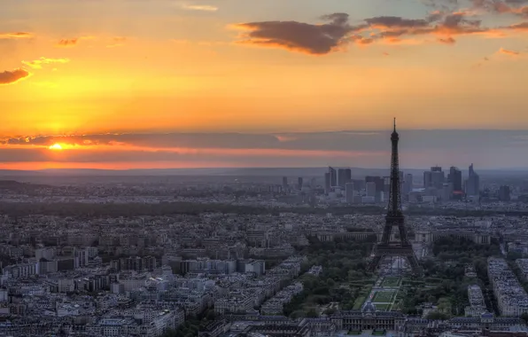 Sunset, France, Paris, panorama, Eiffel tower, Paris, France, Eiffel Tower