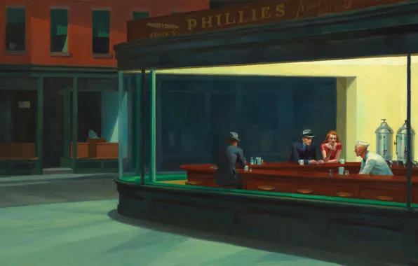 People, picture, bar, Night owls, Edward Hopper, art