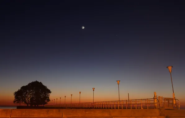 The moon, lights, pierce, Mercury, twilight, promenade, Argentina, Buenos Aires