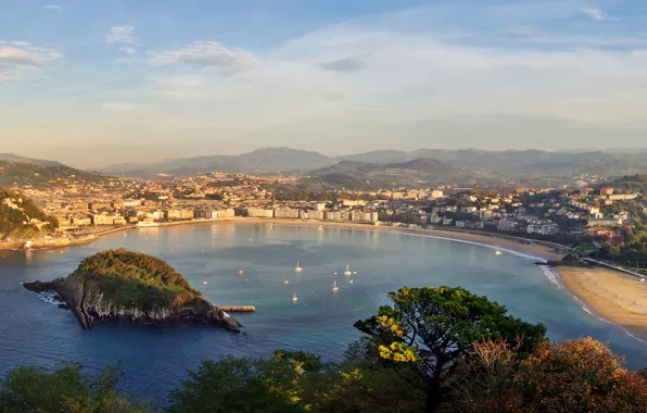 Sea, the city, Bay, Spain, Spain, Panorama, San Sebastian, Bay