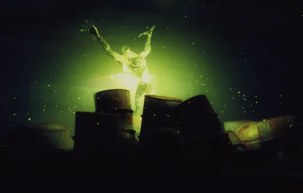 Monster, glow, monster, barrels, radioactive, neon demon