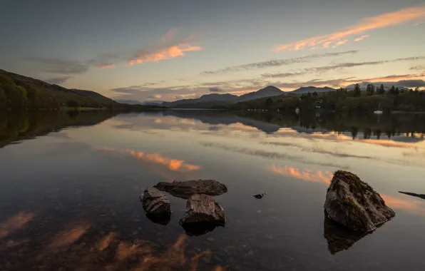 Forest, the sky, clouds, landscape, mountains, nature, pebbles, lake