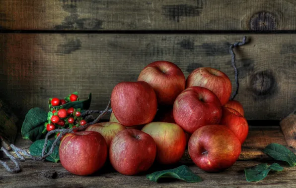 Berries, apples, red, fruit, still life, ripe