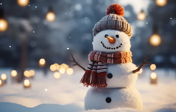 Winter, snow, Christmas, New year, snowman, Christmas, winter, snow
