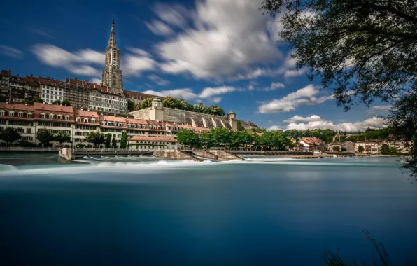 River, building, tower, Switzerland, Switzerland, Bern, Bern, Aare River