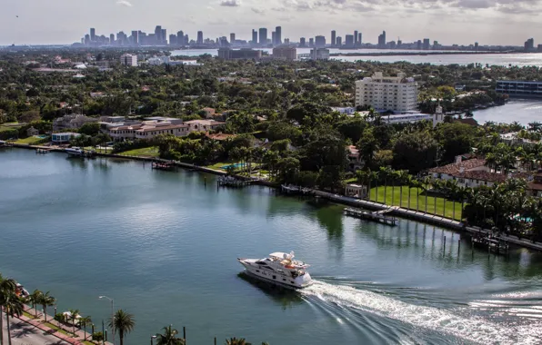 The city, Miami, yacht, Miami, water, USA., slides