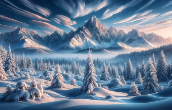 Download Wallpaper Winter Frost Forest The Sky Clouds Light Snow Landscape Section Ai