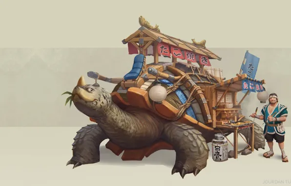 Fantasy, art, shop, takoyaki, Jourdan Tuffan, takoyaki, Takoyaki Turtle Truck