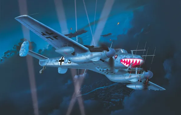 Picture war, art, painting, aviation, ww2, Messerschmitt Bf 110 G-4 Night Fighter