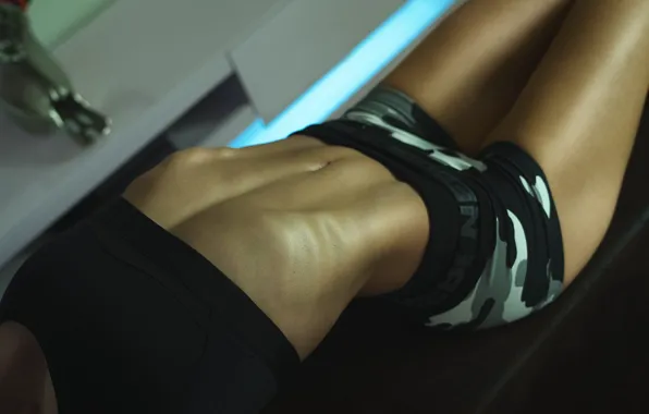 Picture tummy, sports figure, legs, top, Natallia, shorts