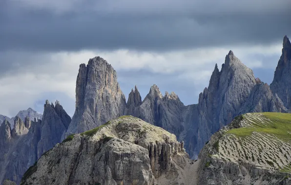 Picture the sky, clouds, mountains, nature, rocks, Italy, Dolomites, Cadini di Misurina