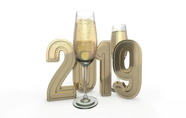 Picture bubbles, holiday, glasses, Christmas, white background, New year, champagne, 3D Graphics