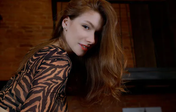 Long hair, model, brunette, red lips, gorgeous, photoshoot, posing, busty