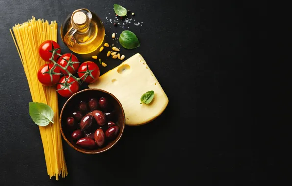 Cheese, tomatoes, spaghetti