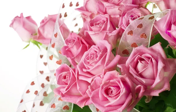 Roses, petals, hearts, pink, buds, braid