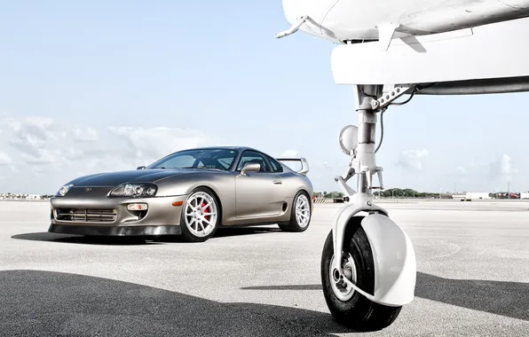 The sky, clouds, shadow, Toyota, the plane, silver, chassis, Supra
