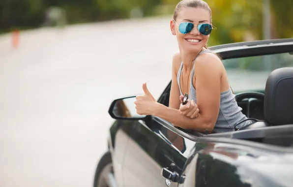 Car, woman, young, cute, cabriolet