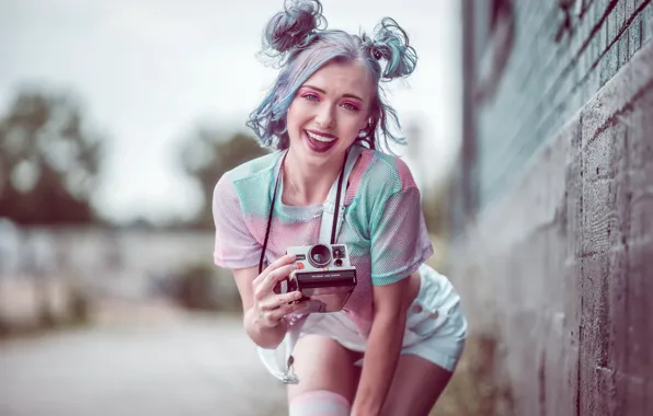 Girl, background, camera