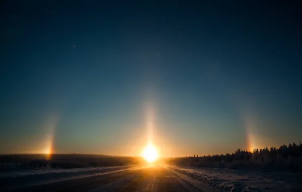Road, the sun, halo