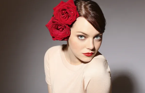 Background, roses, makeup, actress, hairstyle, photographer, red, brown hair