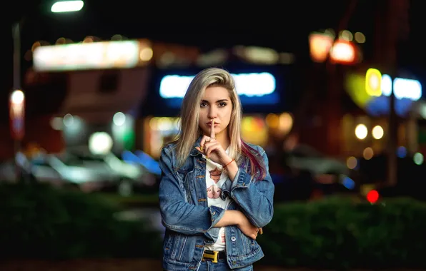 Look, night, lights, pose, background, model, hand, portrait