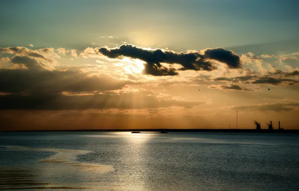 Picture sea, the sky, the sun, clouds, rays, nature, Nature, sky