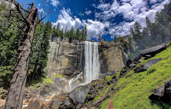 The sky, rock, open, waterfall, Yosemite National Park
