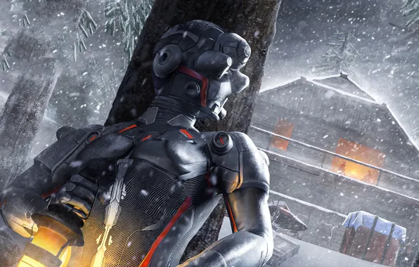 Winter, girl, snow, house, the suit, PlayerUnknown's Battlegrounds