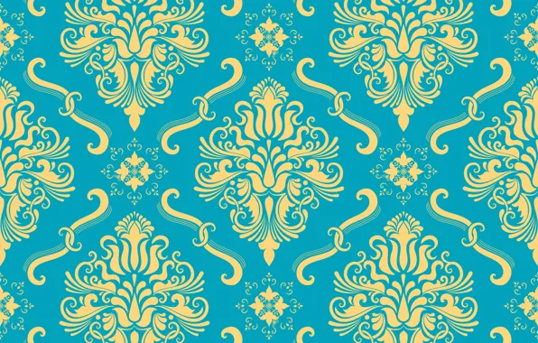 Picture flowers, yellow, background, blue, ornament, style, vintage, ornament