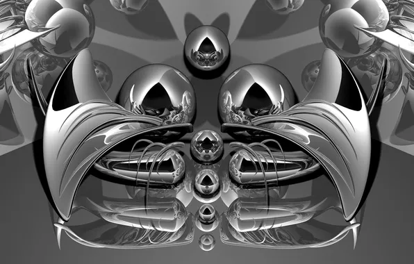 Cat, metal, abstraction, rendering, fractal, chrome, antennae
