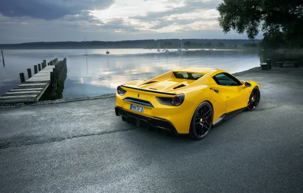 Picture car, the sky, yellow, pier, Ferrari, car, yellow, wallpapers