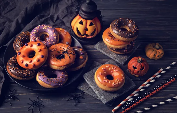 Picture spider, Halloween, pumpkin, Halloween, donuts, cakes, sweet, sweet
