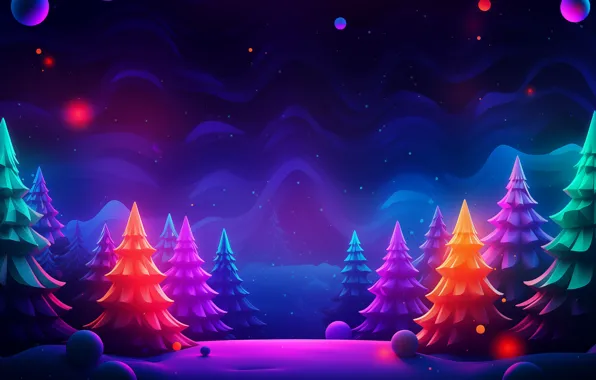 Winter, forest, snow, night, lights, darkness, lights, the dark background