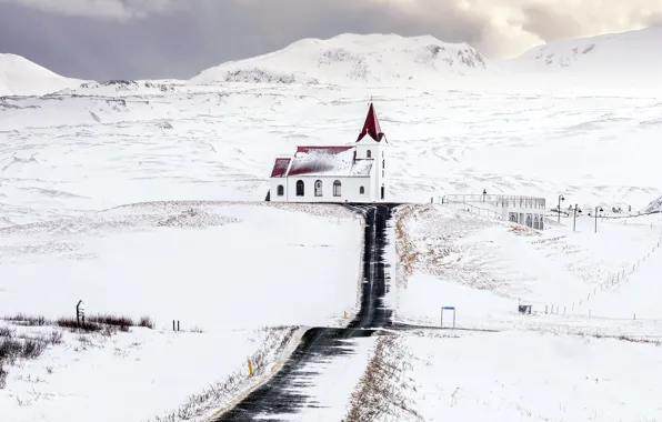 Iceland, Snaefellsnes Peninsula, Ingjaldshólskirkja Church
