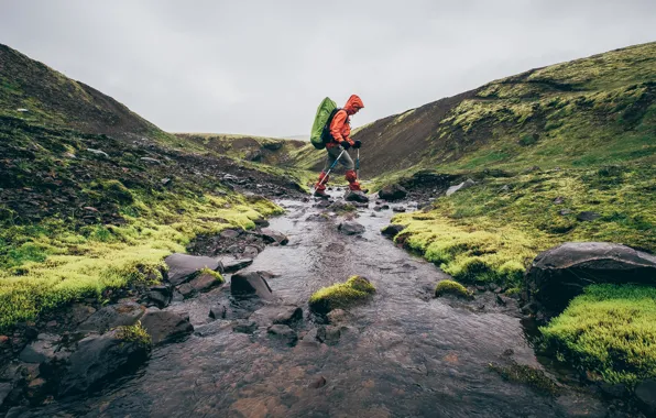 Picture River, Male, Journey, Islandia, Small river, Laugavegurinn, Draws