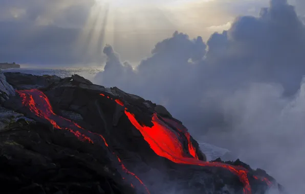Color, the eruption, lava, temperature, magma