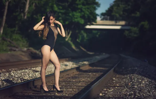 The sun, trees, nature, sexy, pose, model, rails, makeup