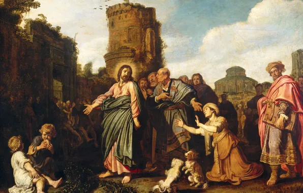 Picture trees, oil, picture, mythology, Peter And Pieter Lastman, Christ and the Woman of Canaan