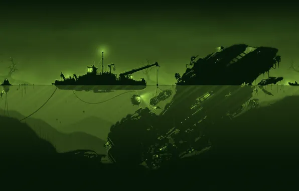 Water, Minimalism, Ship, Style, The ship, Fantasy, Art, Technique